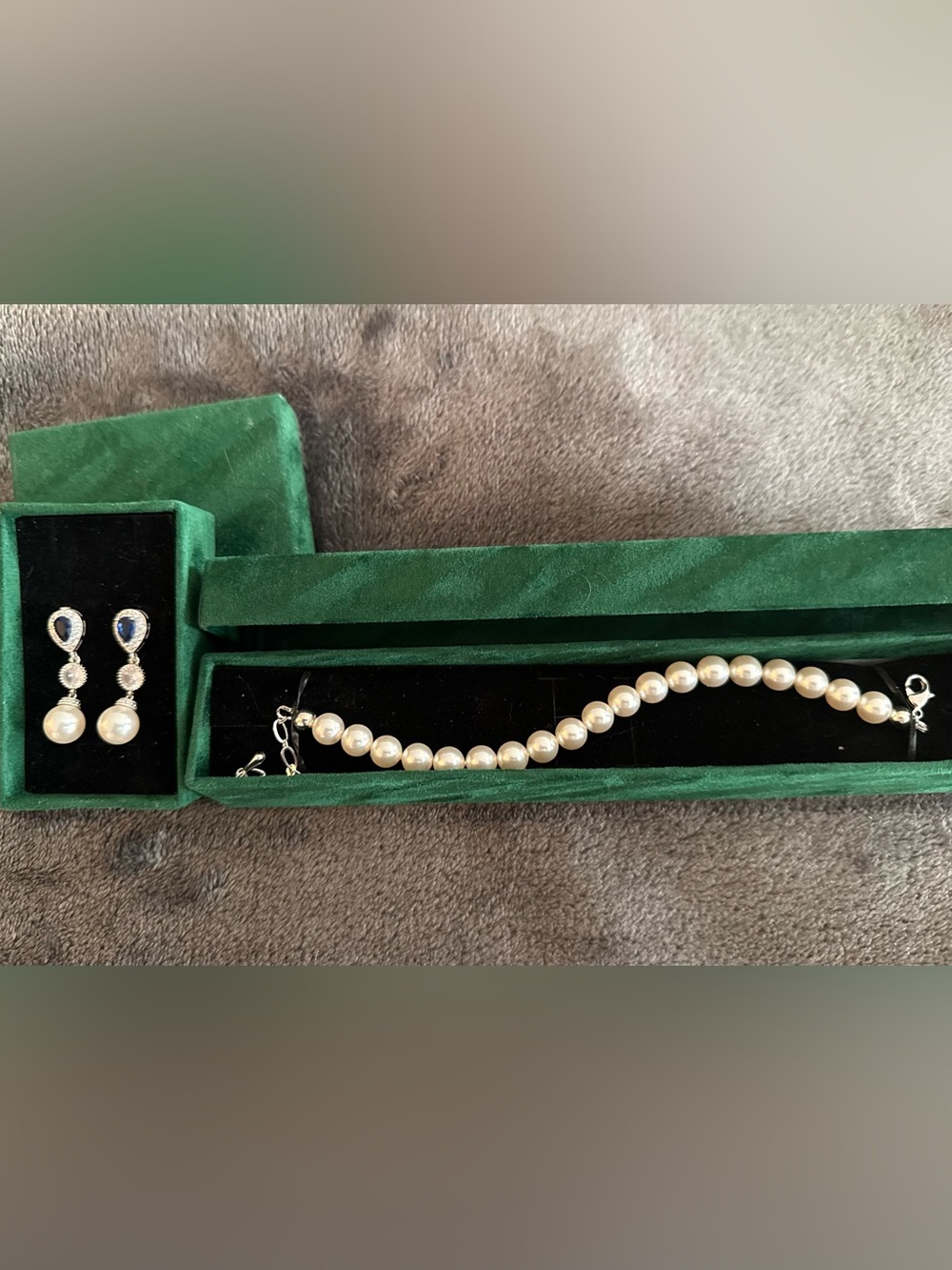 Classic Pearl Bracelet and Blue Sapphire Drop Earrings Set, NWT